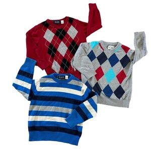 Lot of 3 Children’s Place 4T Sweaters Argyle Striped Blue Red Gray Fall